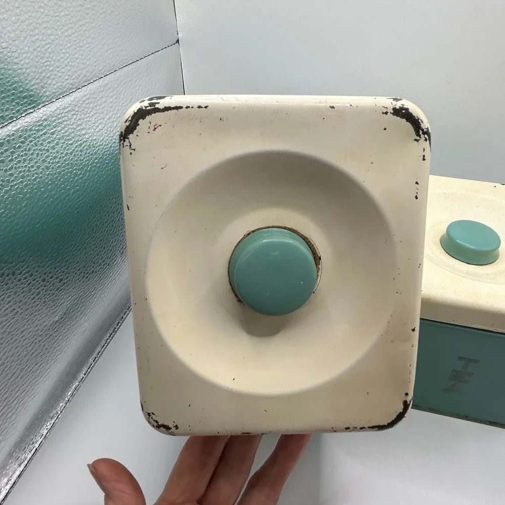 Vintage BeautyWare Metal Canister Set Turquoise Flour Tea Mid Century Modern